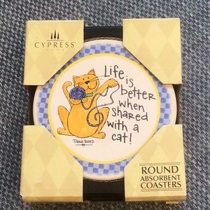 4 Adorable new ,Cat coasters by Cypress. 4 absorbent ceramic coasters-